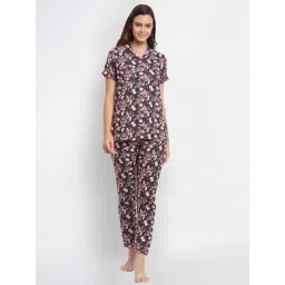 aoba Erotissch Grey & Pink Floral Print Shirt Pyjama Set-picture-43