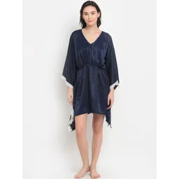 aoba EROTISSCH Navy Blue Solid Satin Finish Kaftan Nightdress-picture-12