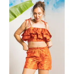 aoba EROTISSCH Orange Tie and Dye Shoulder Straps Relaxed-Fit Top With Short-picture-33