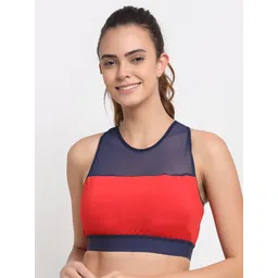 aoba EROTISSCH Red & Navy Blue Colourblocked All Day Workout Bra - Non-Wired Removable Padding-picture-17