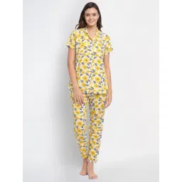 aoba Erotissch White & Yellow Floral Print Shirt Pyjama Set-picture-43