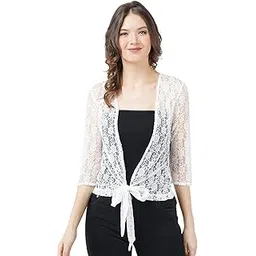 aol Women's Front Open Net Shrug with Tie Knot-picture-51