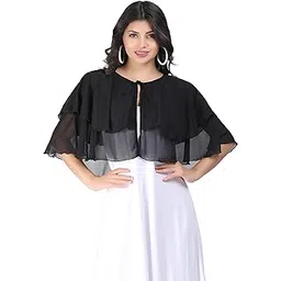 aol Women's Georgette Layered Cape/Poncho with Drawstring-picture-36