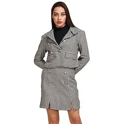 aol Women's Houndstooth Design Short Woollen Coat with Hi-Neck Option-picture-26