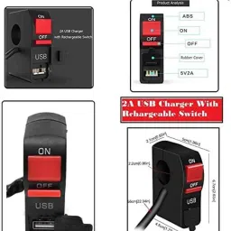 AOW 12V 7/8��� Motorcycle Handlebar Switch with ON/Off Button and USB Charging Port (2 Amp) T-12Universal for All Bikes-picture-47