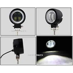 AOW 3 Inch Round White Single Fog Light with Blue Halo Angel Eye Ring For Royal Enfield Bullet 500 (Metal Body) 20w-picture-29