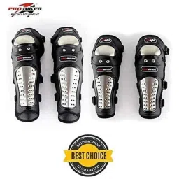 AOW Knee Guard compatible with Pro-xerz 2nd Generation Alloy Steel Elbow Guard Flexible Breathable Adjustable Knee Shin Armor Protector (Black) for Bikers and Riders (Pack of 4 PCS) KN-05-picture-16