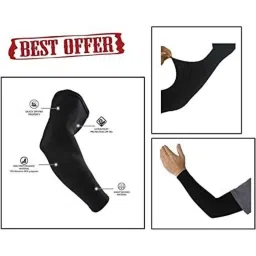 AOW Unisex Stretchable Fingerless Arm Protection Sleeves for Driving, Biking, Cycling (Black, Free Size) A-26-picture-18