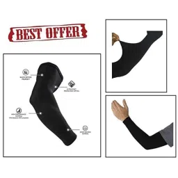 AOW Unisex Stretchable Fingerless Arm Protection Sleeves for Driving, Biking, Cycling (Black, Free Size) A-49-picture-30