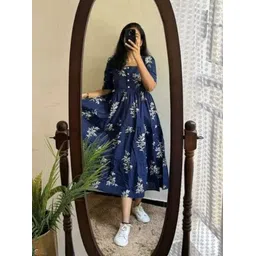 apala creations Women A-line Blue Knee Length Dress-picture-26