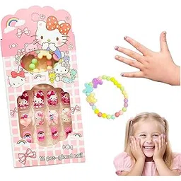 Apeak Press On Nails for Kids with Jelly Glue & Bracelet | 12Pcs Cute Cartoon Fake Nails Kit for Girls | Safe & Reusable Short Artificial Nails | Easy DIY Manicure for Parties, Gifts & Fun Nail Art (Design-6)-picture-20