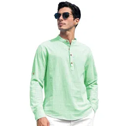 APEKTRA Band Collar Roll-Up Sleeves Slim Fit Short Kurta-picture-27