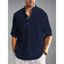 APEKTRA Mandarin Collar Roll Up Sleeves Kurta-picture-12