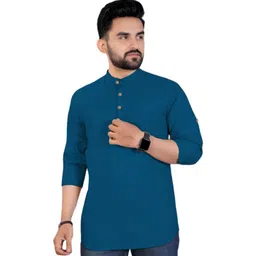 APEKTRA Men Band Collar Cotton Kurta-picture-17