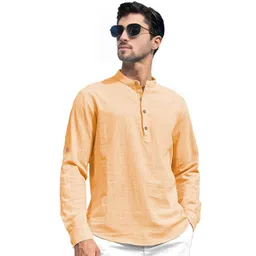 APEKTRA Men Band Collar Roll Up Sleeves Cotton Straight Kurta-picture-13
