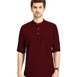 APEKTRA Men Band Collar Roll-Up Sleeves Kurta-picture-12