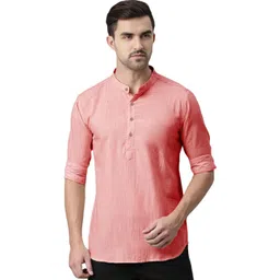 APEKTRA Men Band Collar Roll-Up Sleeves Kurta-picture-11