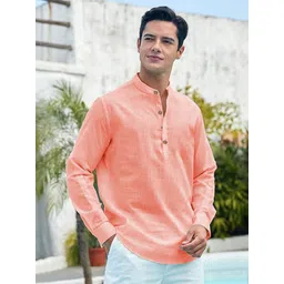 APEKTRA Men Band Collar Roll-Up Sleeves Kurta image 5