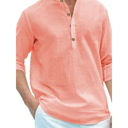 APEKTRA Men Band Collar Roll-Up Sleeves Kurta image 2