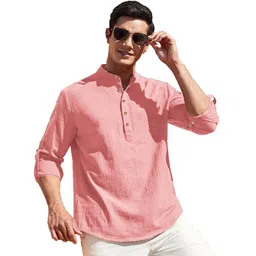 APEKTRA Men Band Collar Roll-Up Sleeves Slim Fit Short Kurta-picture-14