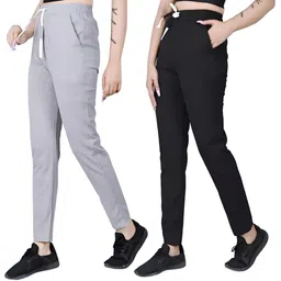 apex dragon Pack of 2 Women Solid Black, Grey Track Pants-picture-16