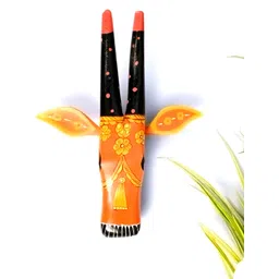 apka mart Orange & Black Printed Cow Head Hanging Wooden Wall Decor-picture-24