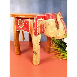 apka mart Orange Wooden Decorative Stool for Home Decor-picture-30
