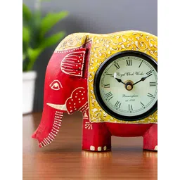 apka mart Red & White Printed Analogue Wooden Elephant Shaped Traditional Clock-picture-27