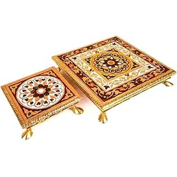 Apka Mart The Online Shop Minakari Pooja Chowki | Wooden Bajot - Set of 2 (6 Inch and 10 Inch/Golden) - for Pooja, Home Decor & Festivals-picture-34