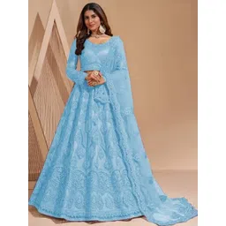 APNISHA Embroidered Thread Work Net Semi-Stitched Lehenga & Unstitched Blouse With Dupatta-picture-20