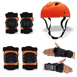 apolestar Kids Skating Guard Kit, Head, Knee, Elbow & Palm Guard 3-7 Yr (Orange) Skating Kit image 1