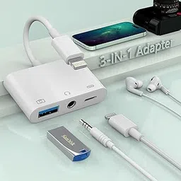 【Apple MFi Certified】 3-in-1 Lightning to 3.5mm Jack Headphone+Charge+Camera Adapter,USB to iPhone OTG Audio Aux Adapter Connect Flash Drive/Card Reader/Mouse/Keyboard/Earphone for iPhone 14 13 12 11-image-31