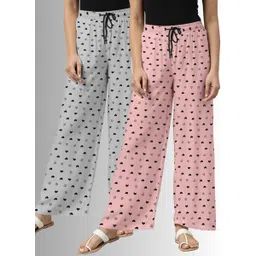 appufashion Pack of 2 Women’s Printed Wide-Leg Lounge Pants Combo Soft Cotton Relax Pyjamas Women Pyjama-picture-11