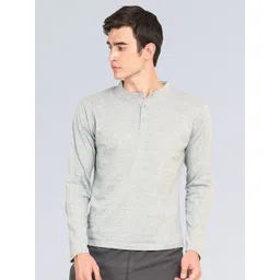 appulse Men Grey Solid Mandarin Collar T-shirt-image-5