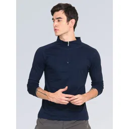 appulse Men Navy Blue Mandarin Collar Pockets T-shirt-image-33