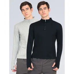 appulse Men Pack Of 2 Black & Grey High Neck Pockets Slim Fit T-shirt-image-18