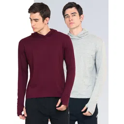 appulse Men Pack Of 2 Maroon & Grey Hoodie Thumbopen T-Shirt-image-17