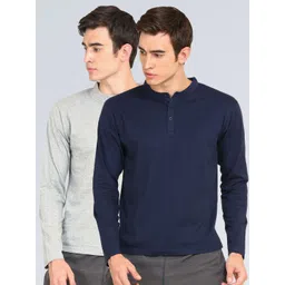 appulse Men Pack Of 2 Navy Blue & Grey High Neck Slim Fit Cotton T-shirt-image-22