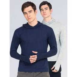 appulse Men Pack Of 2 Navy Blue & Grey Hoodie Thumbopen T-Shirt-image-20