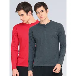 appulse Men Red & Grey Pack of 2 Mandarin Collar Slim Fit Cotton T-shirt-image-13