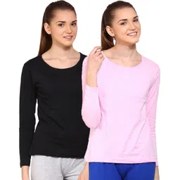 ap'pulse Pack of 2 Women Solid Round Neck Pure Cotton Black, Pink T-Shirt-picture-32