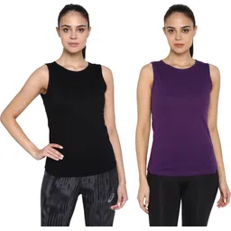 ap'pulse Pack of 2 Women Solid Round Neck Pure Cotton Purple, Black T-Shirt-picture-15
