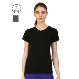 appulse Women Black & Charcoal Grey Pack of 2 Slim Fit Cotton Running T-shirt-picture-27