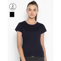 appulse Women Black & Navy Blue Pack of 2 Slim Fit Cotton Running T-shirt-picture-32