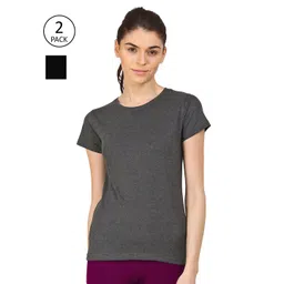 appulse Women Grey & Black Pack Of 2 Slim Fit Running Cotton T-shirt-picture-22