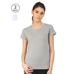 appulse Women Grey & White Pack Of 2 V-Neck Slim Fit Running Cotton T-shirt-picture-35