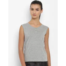 appulse Women Grey Solid Henley Neck Sleeveless Slim Fit T-shirt-picture-11