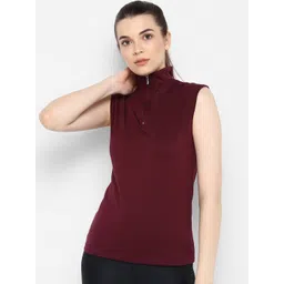 appulse Women Maroon Solid High Neck T-shirt-picture-28