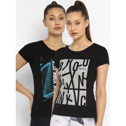 appulse Women Pack of 2 Black & Grey Typography Cotton Printed Slim Fit Running T-shirt-picture-20
