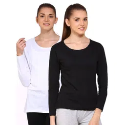 appulse Women Pack of 2 Black & White Solid Round Neck Cotton T-shirts-picture-35